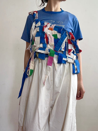 old quilt hand woven bustier /blue