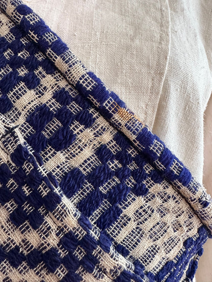 old coverlet work apron / blue
