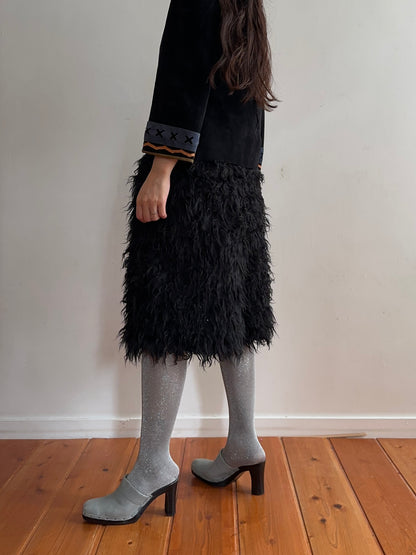 old fur half pants / black