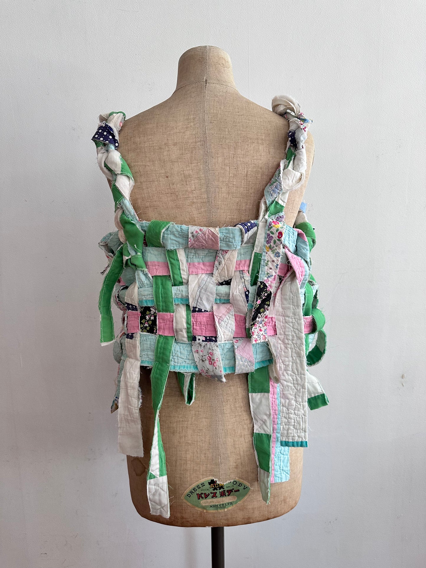 old quilt hand woven bustier / yellow green
