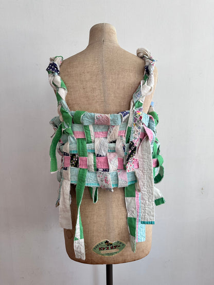 old quilt hand woven bustier / yellow green