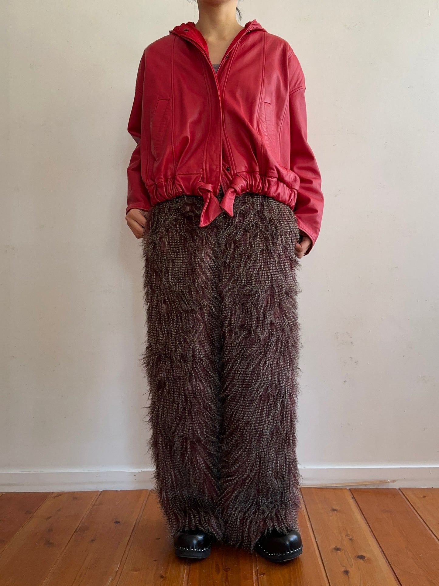 old fur pants / peacock mauve