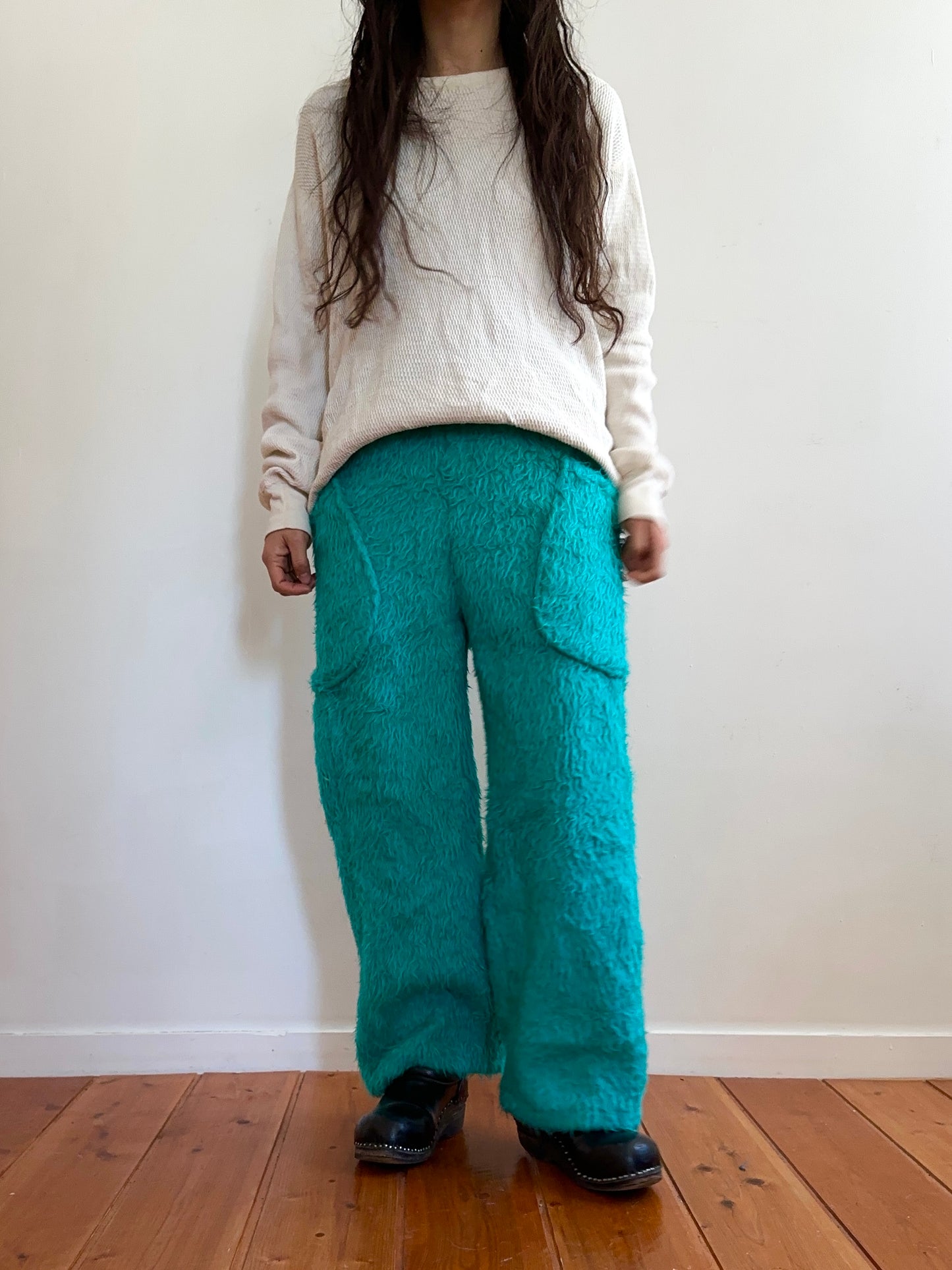 old fur pants / turquoise