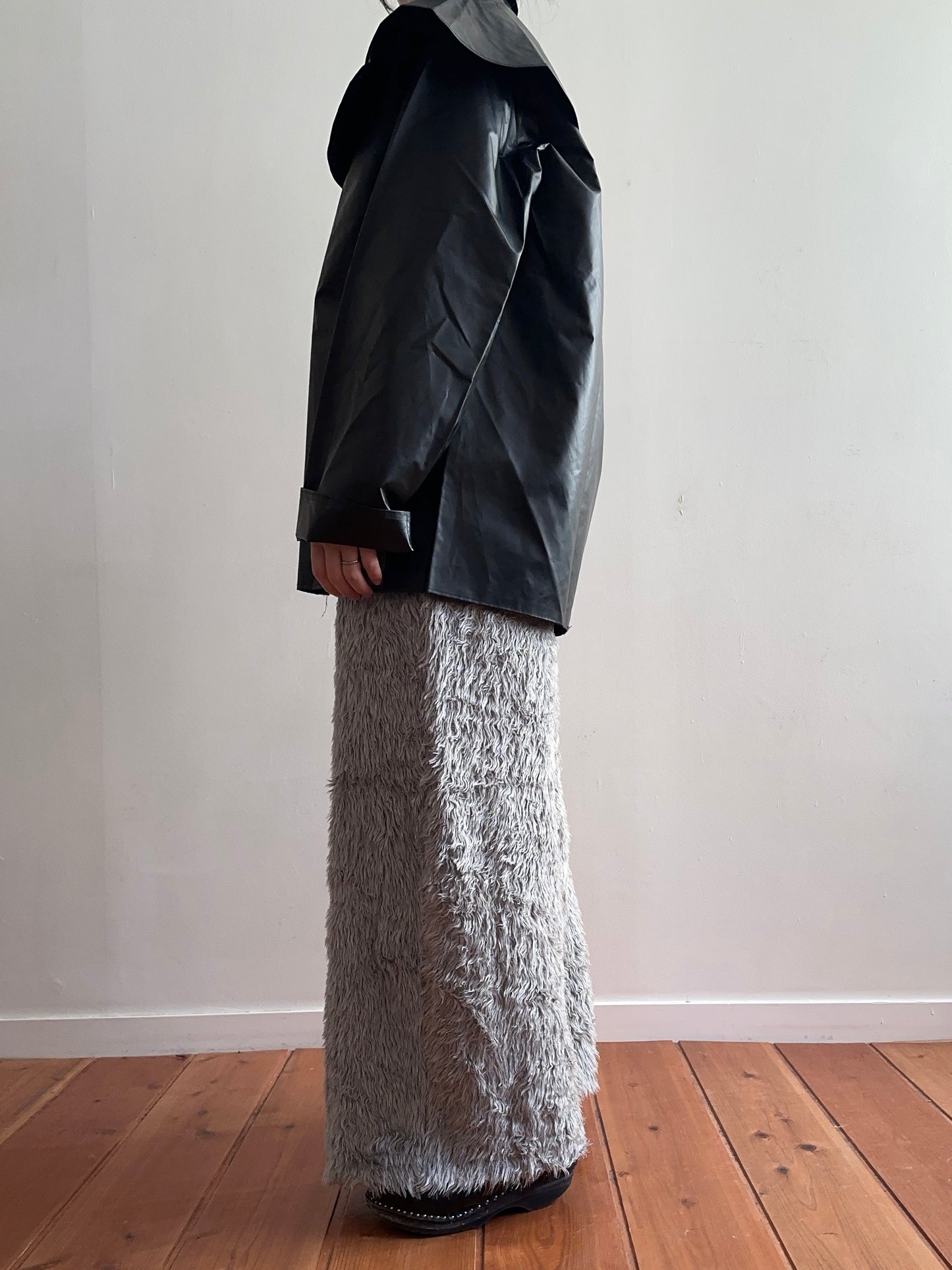 old fur wide pants / silver