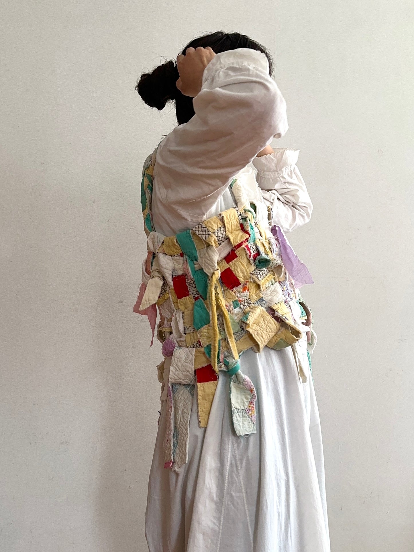 old quilt hand woven bustier /yellow