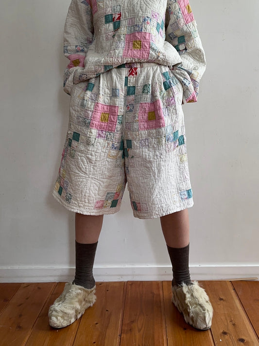 old quilt tuck short pants “boro”