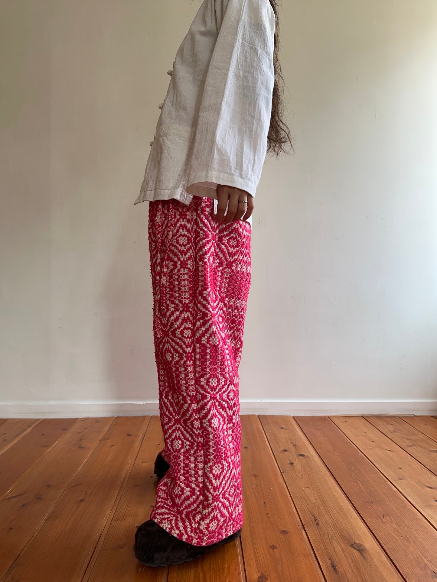 old coverlet tuck wide pants / pink × white