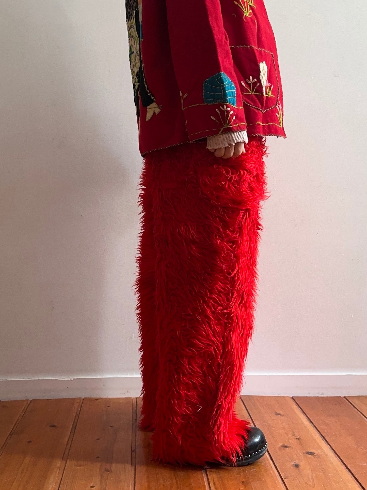 old fur pants / red