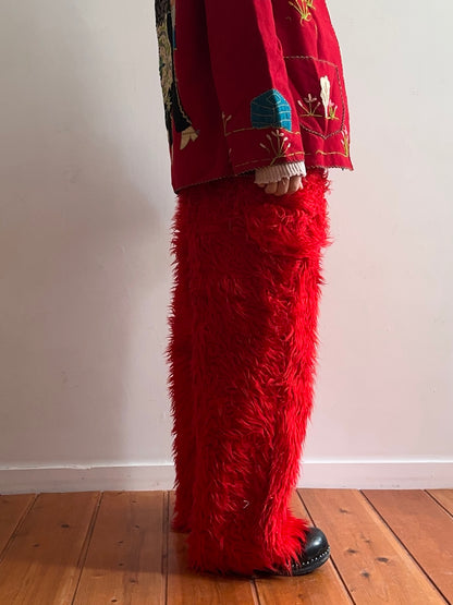 old fur pants / red