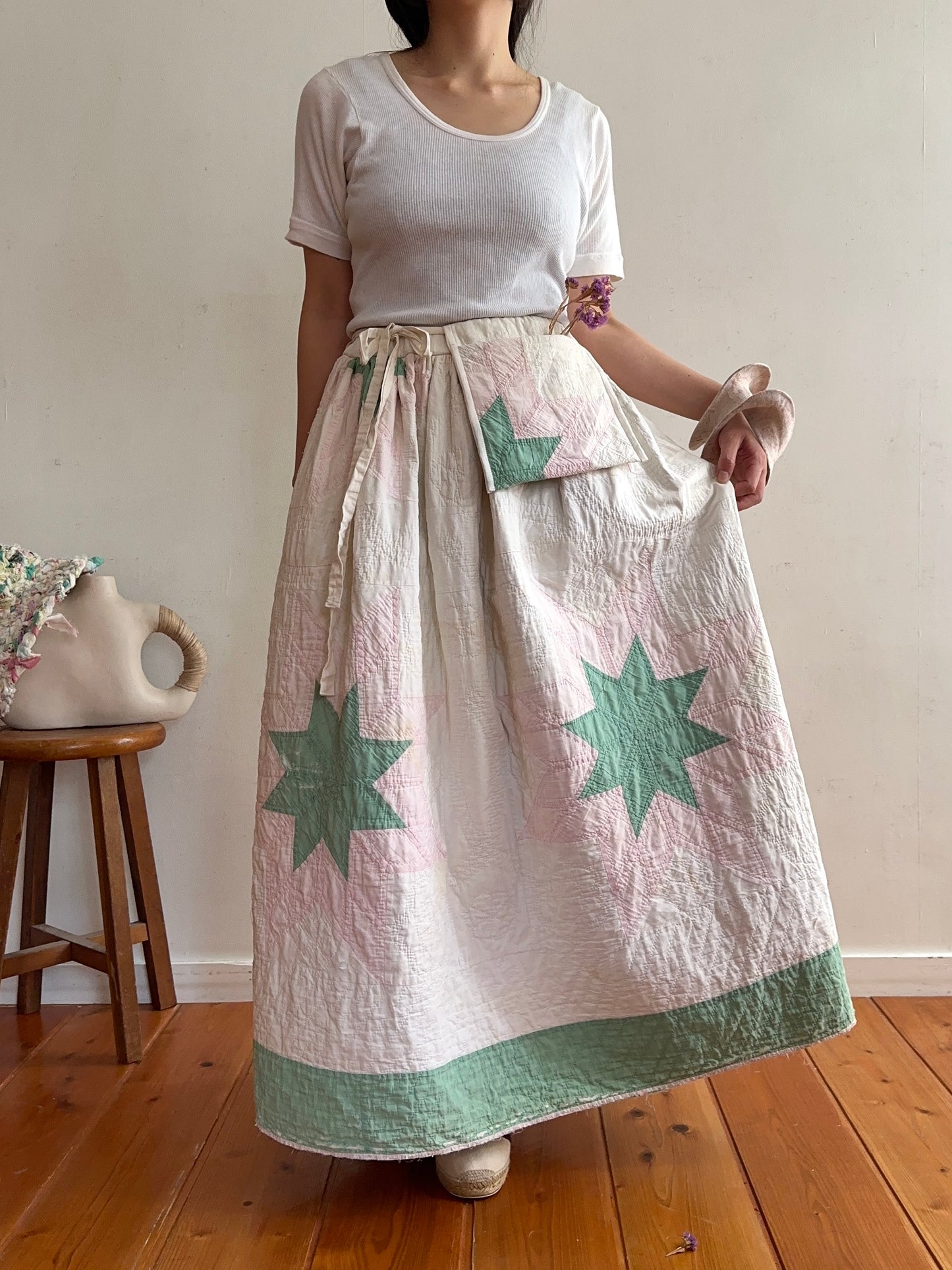 antique quilt pocket gather skirt