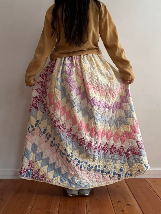 old quilt gather skirt