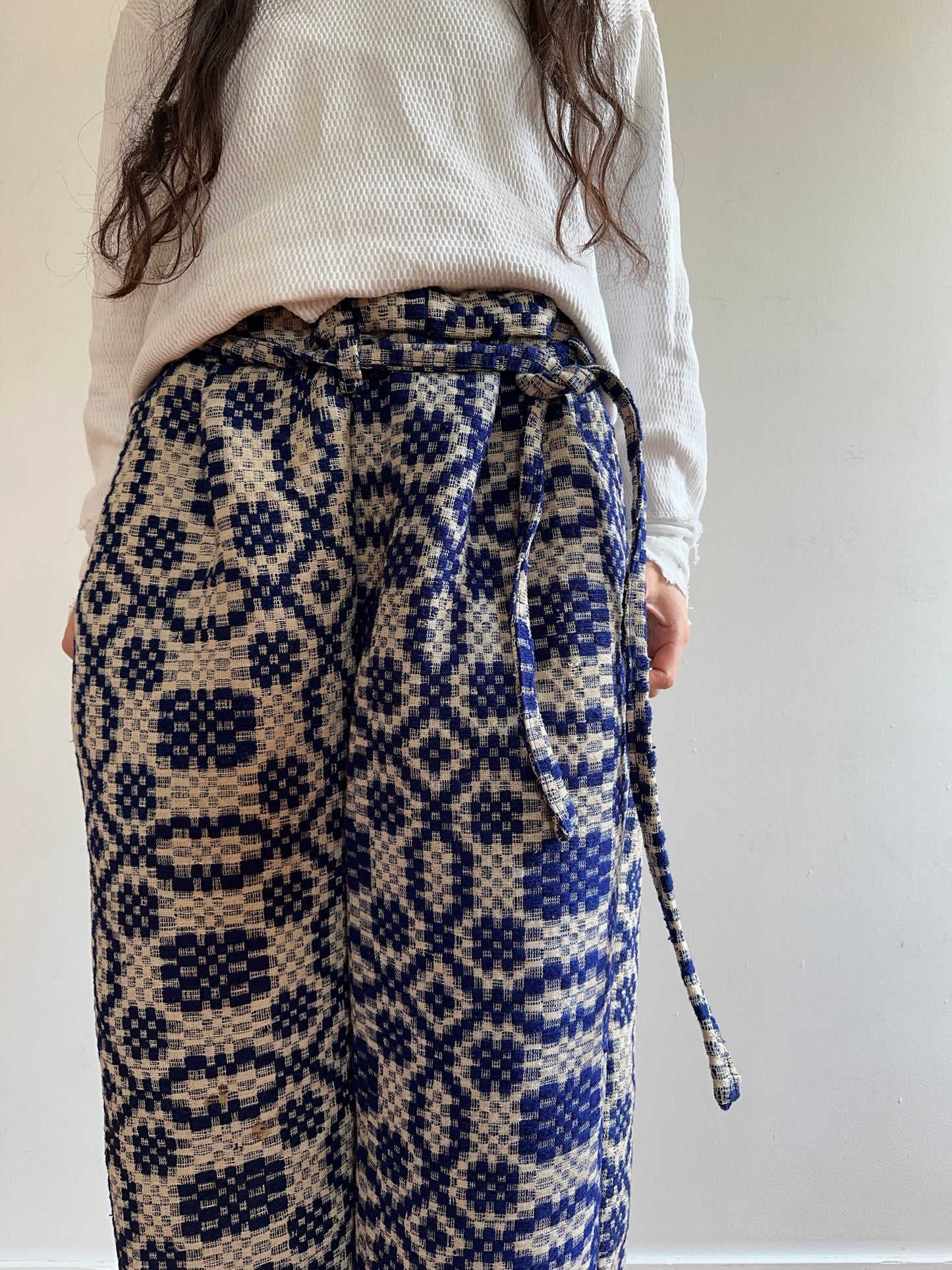 old coverlet wide tuck pants / navy× white
