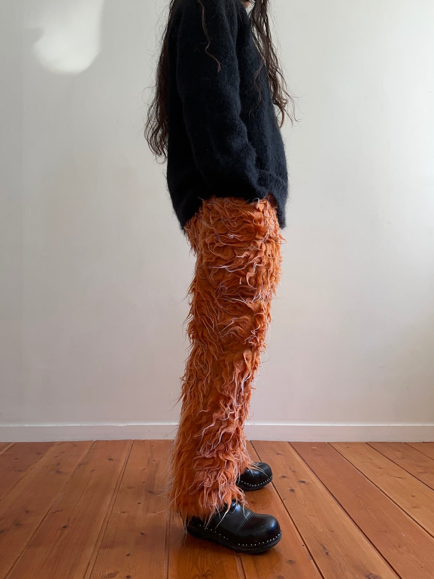 old fur slim pants /orange