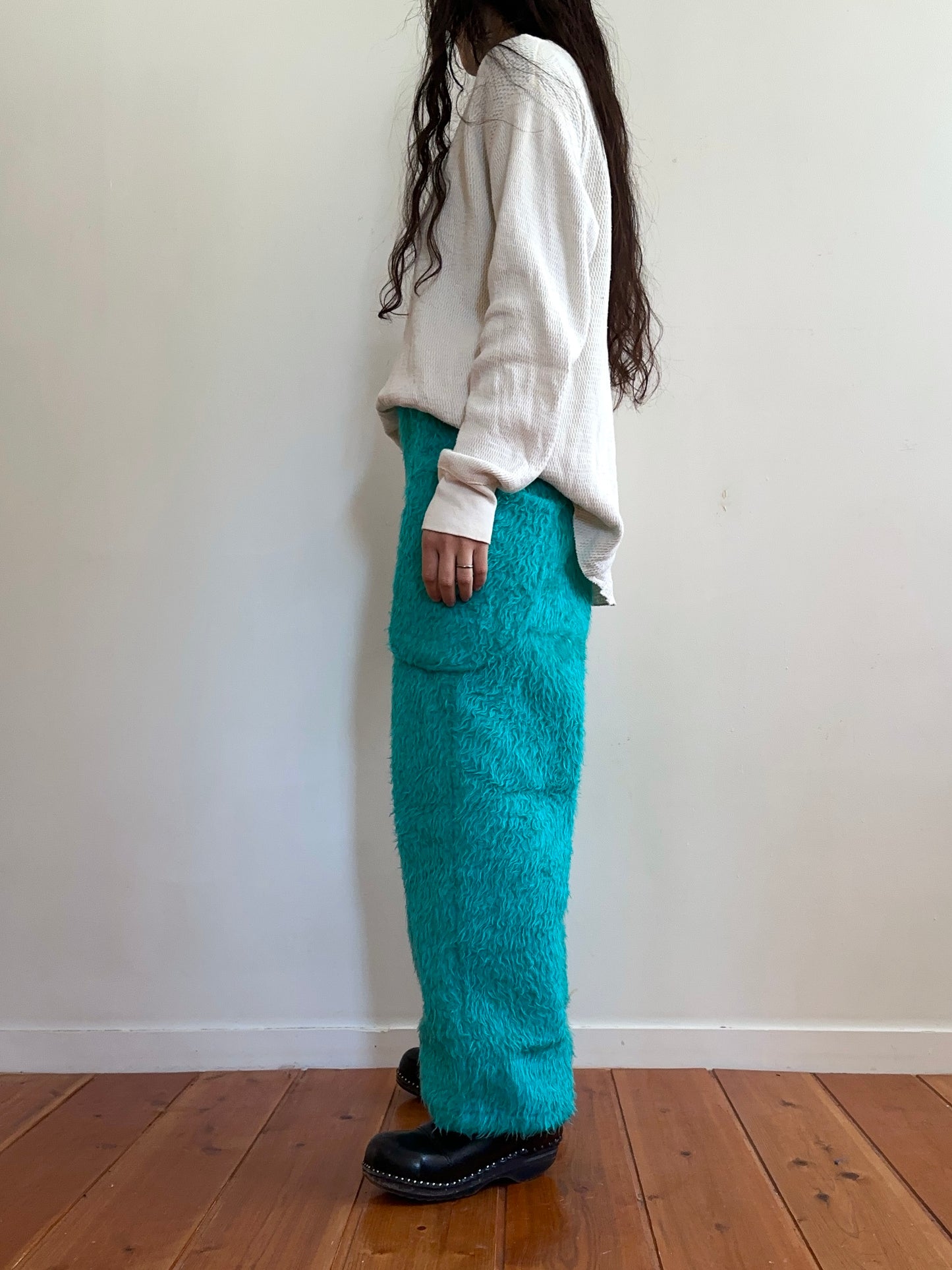 old fur pants / turquoise