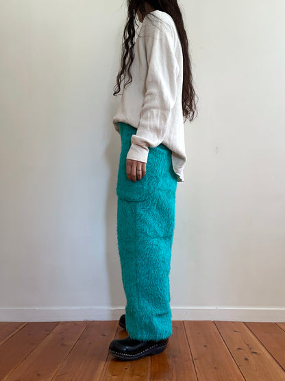 old fur pants / turquoise