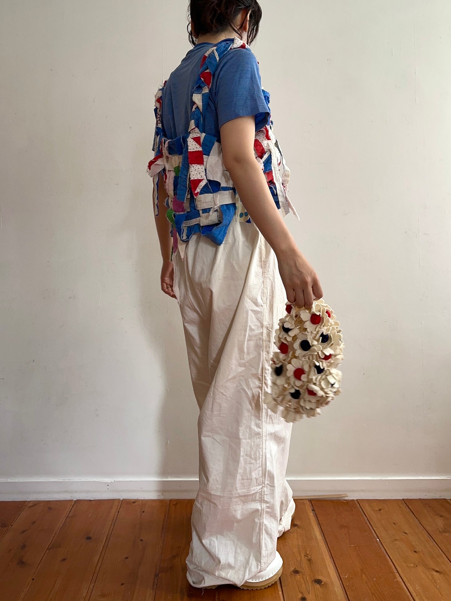 old quilt hand woven bustier /blue