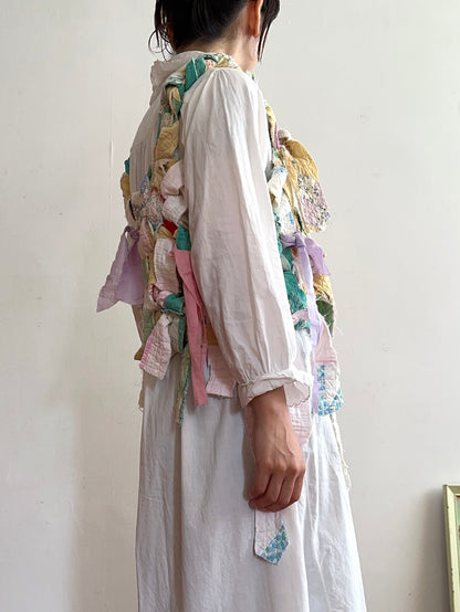 old quilt hand woven bustier /yellow