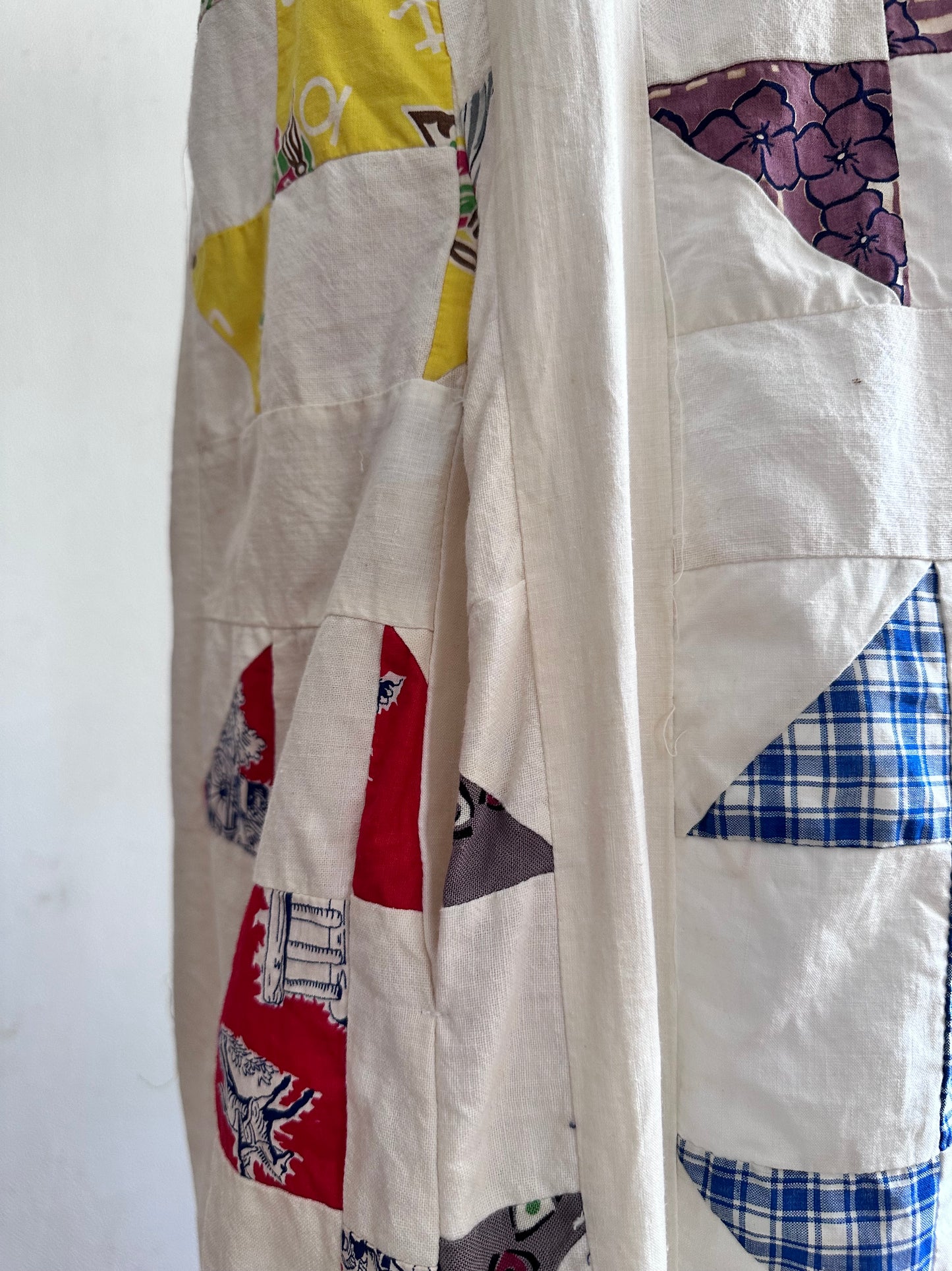 old quilt top frill dress / white