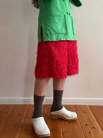 old fur half pants / neon pink