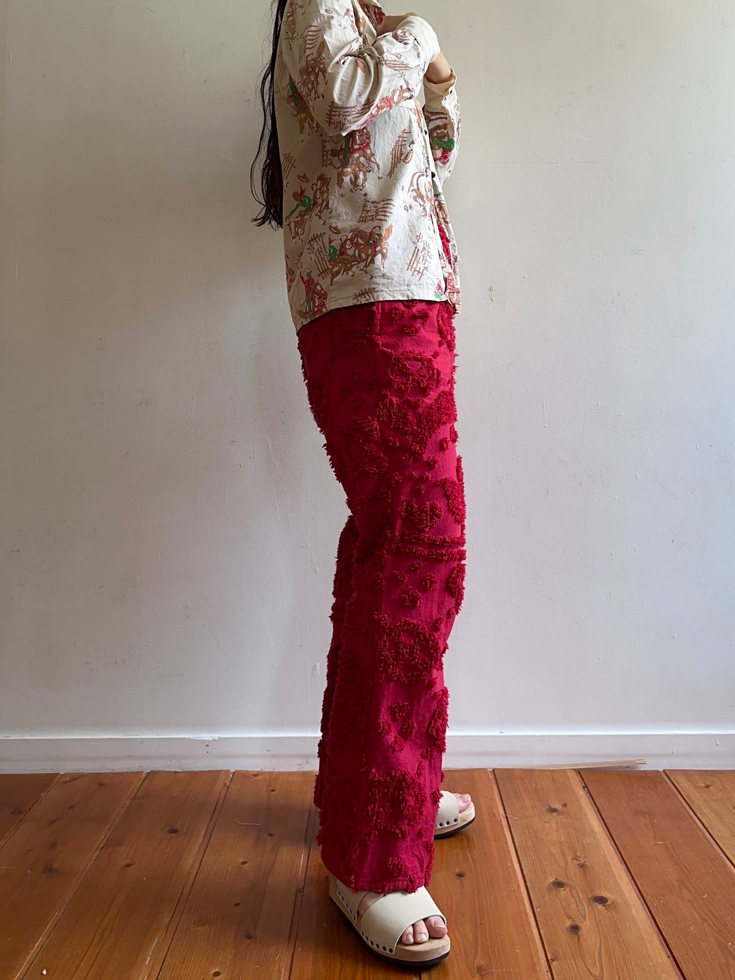 old chenille slim flare pants / ruby