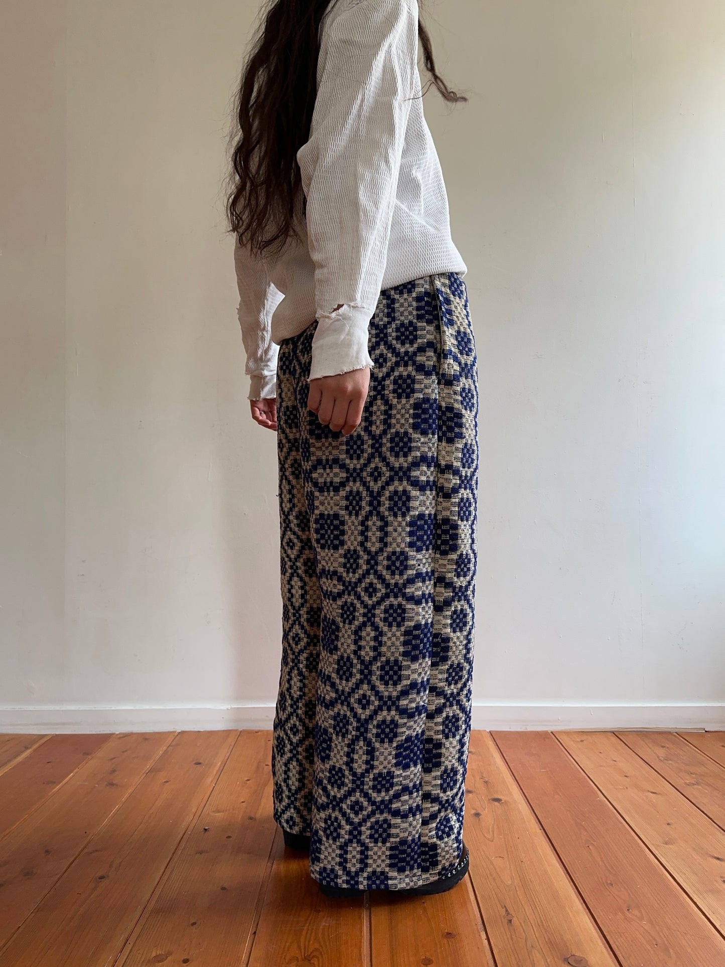 old coverlet wide tuck pants / navy× white