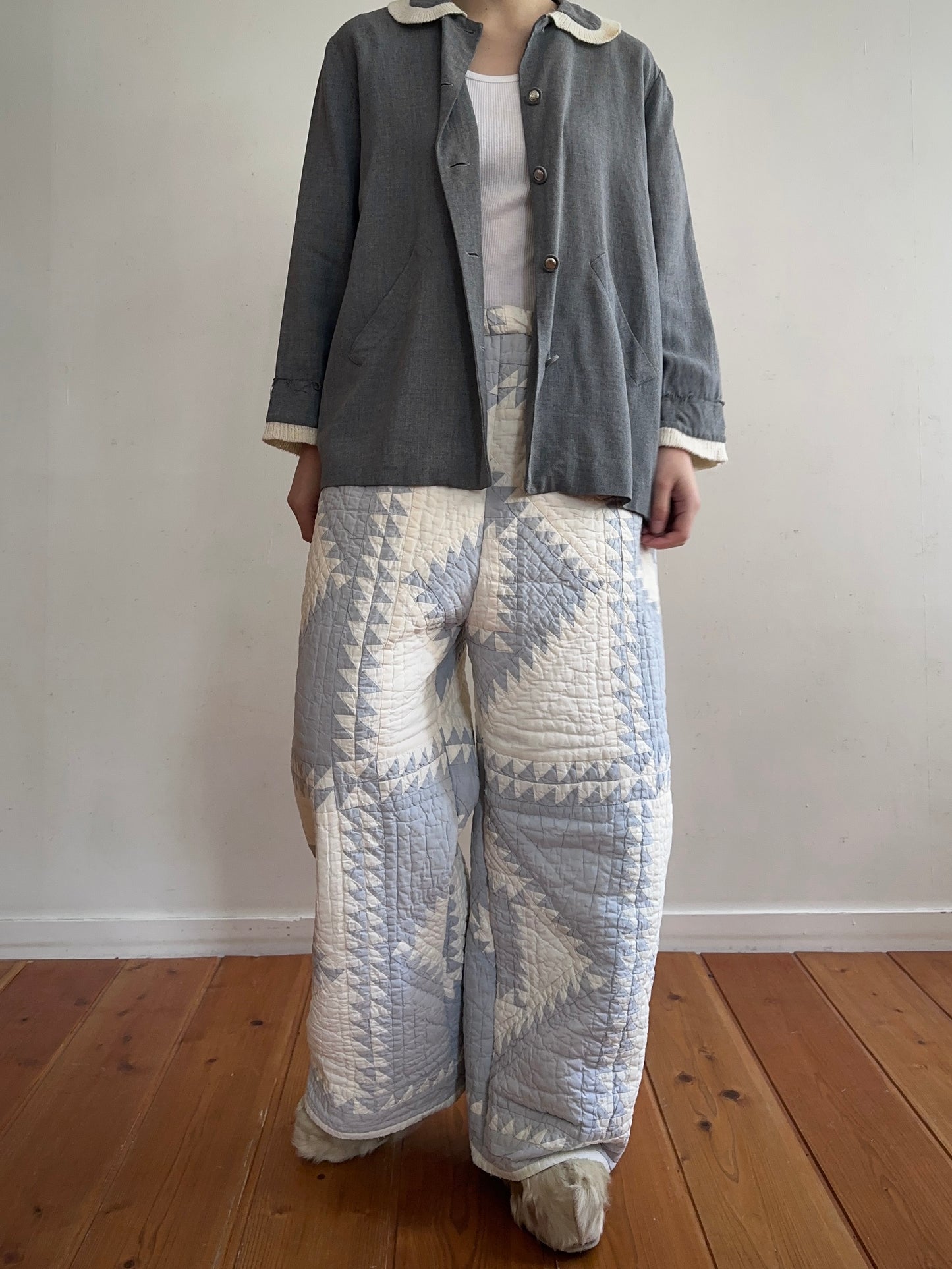 old quilt tuck wide pants
