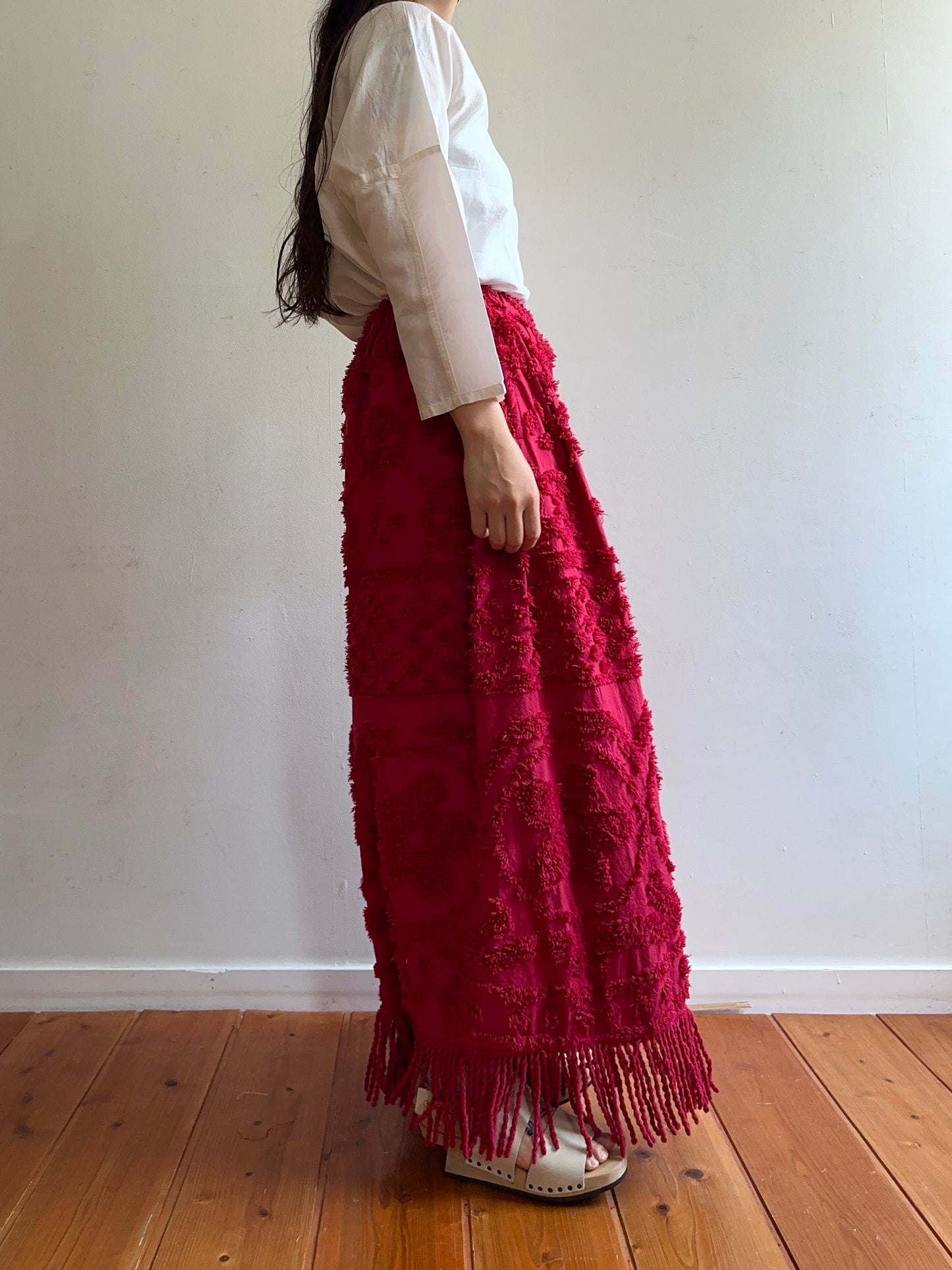 old chenille many tuck pants / ruby