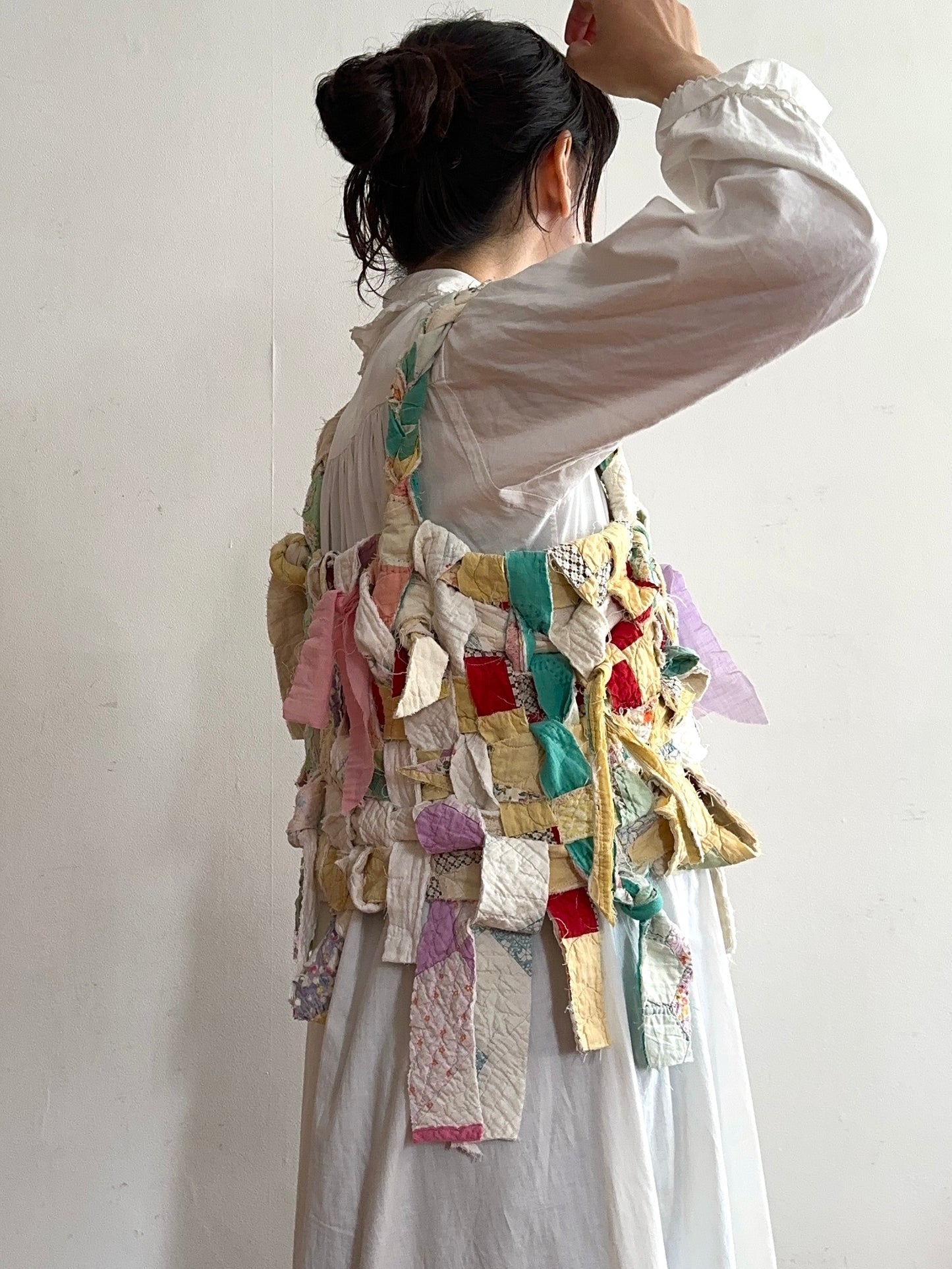 old quilt hand woven bustier /yellow