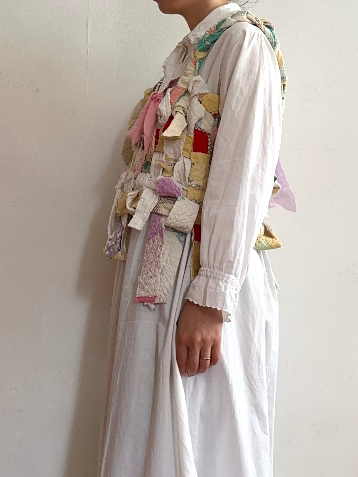 old quilt hand woven bustier /yellow