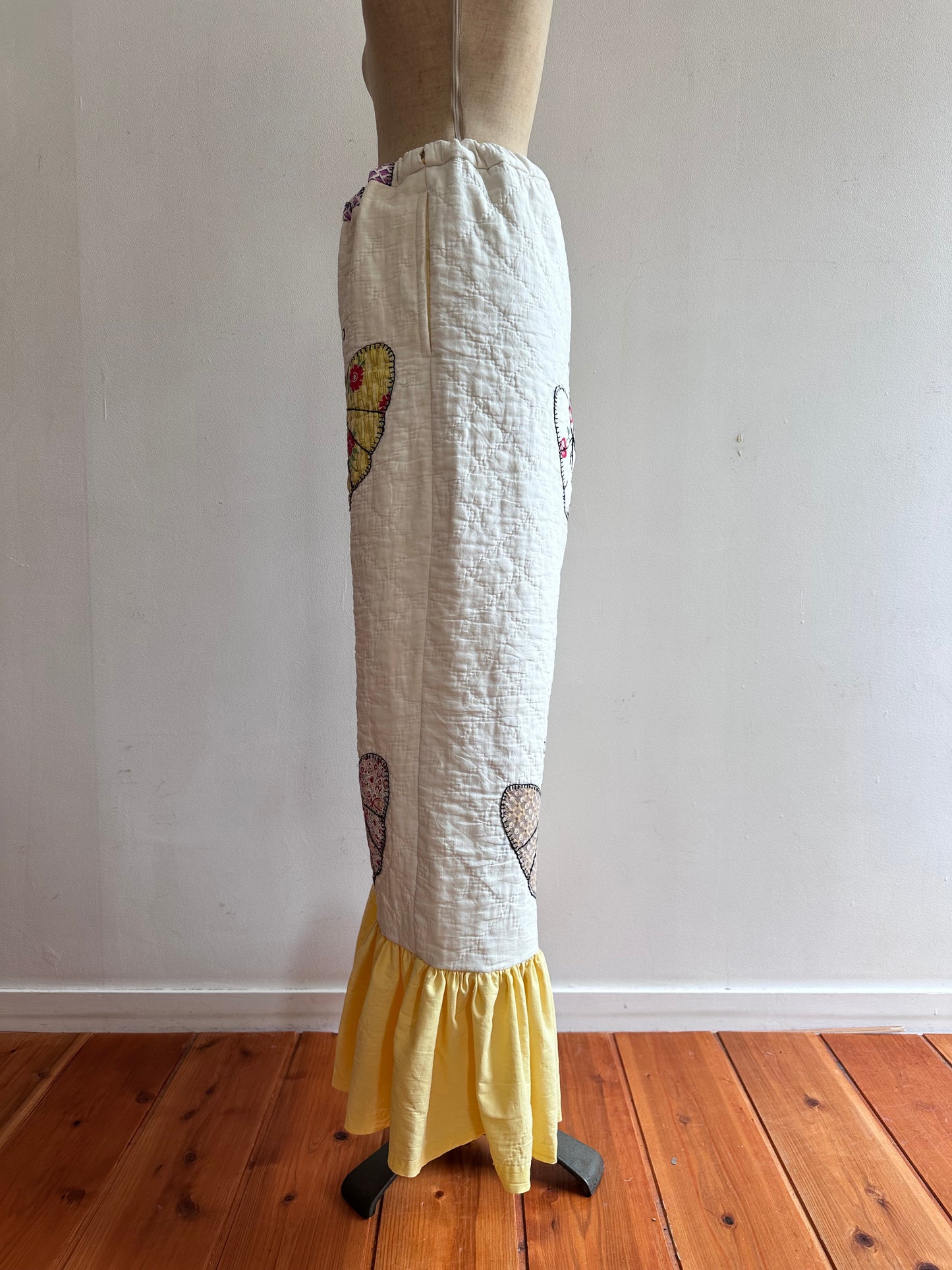 old quilt butterfly frill pants
