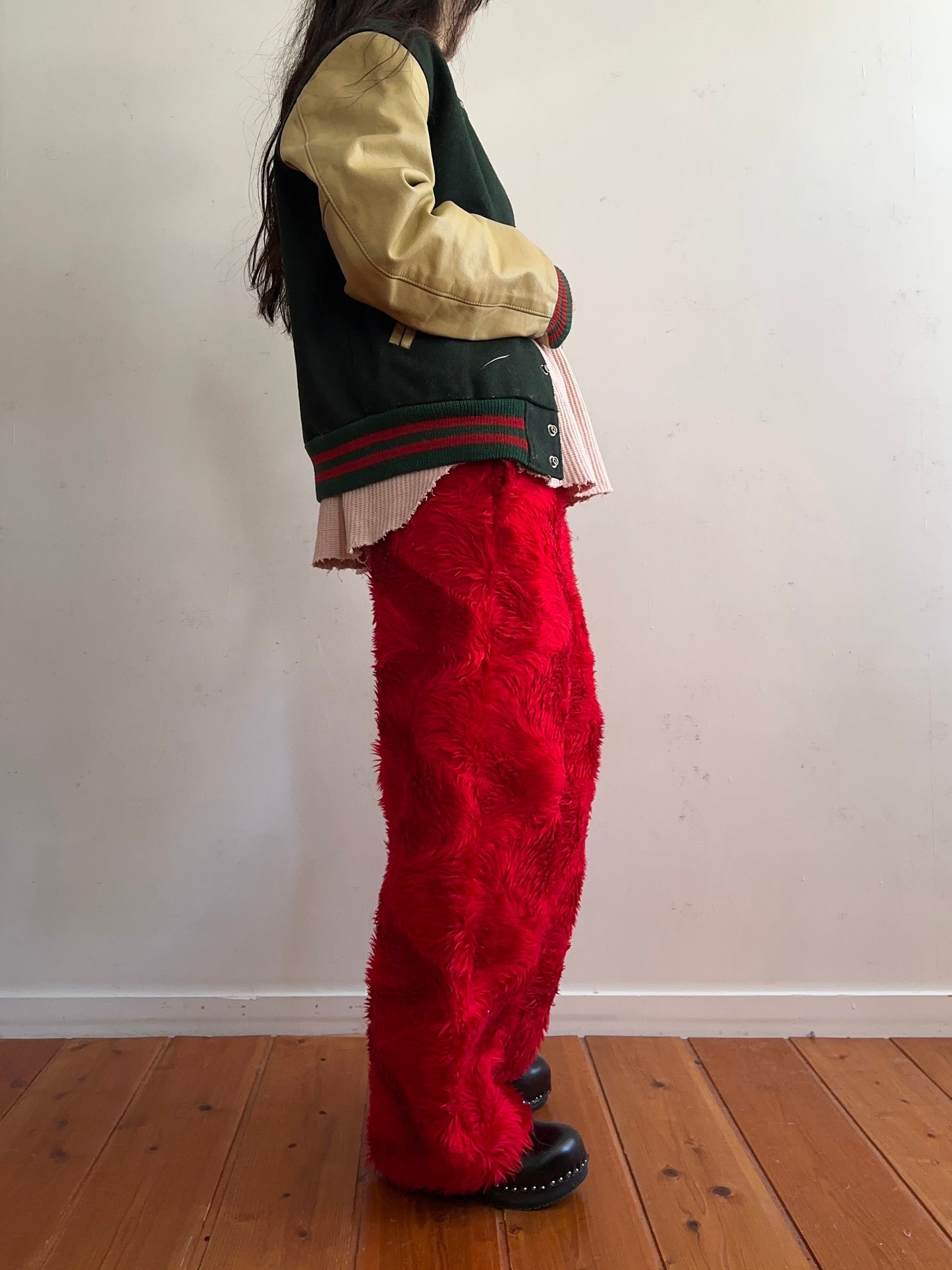 old fur pants /red