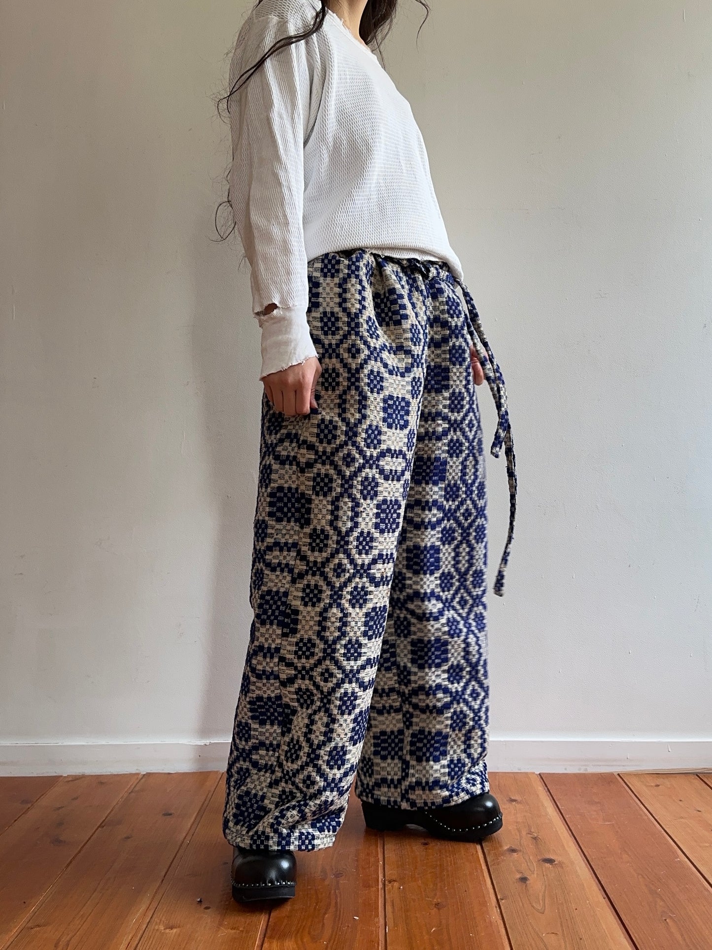 old coverlet wide tuck pants / navy× white