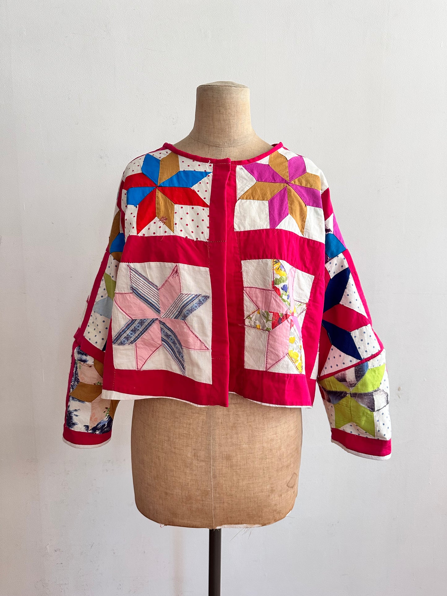 old quilt lantern sleeves short jacket