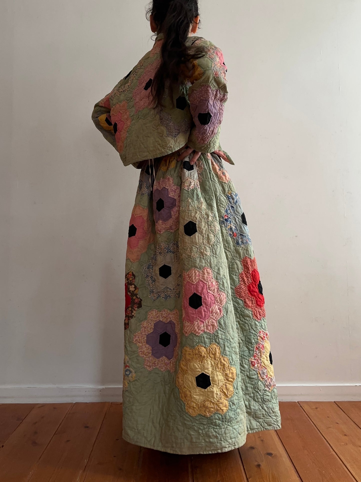 old quilt gather skirt
