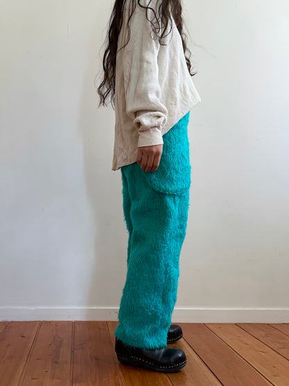 old fur pants / turquoise