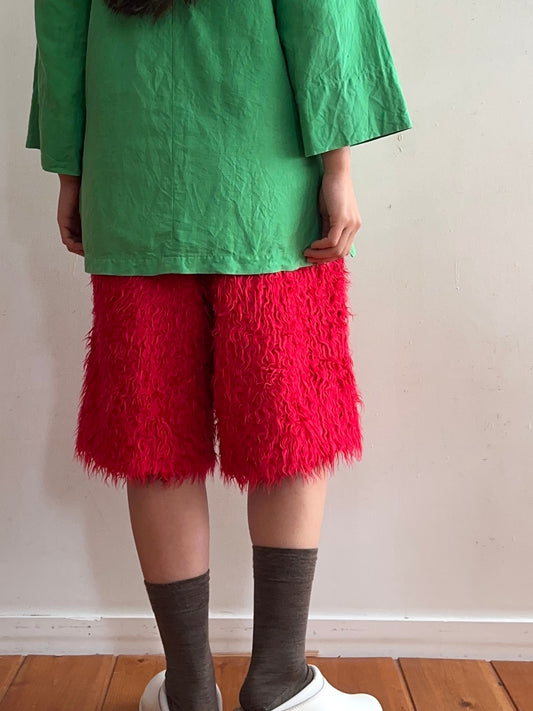 old fur half pants / neon pink