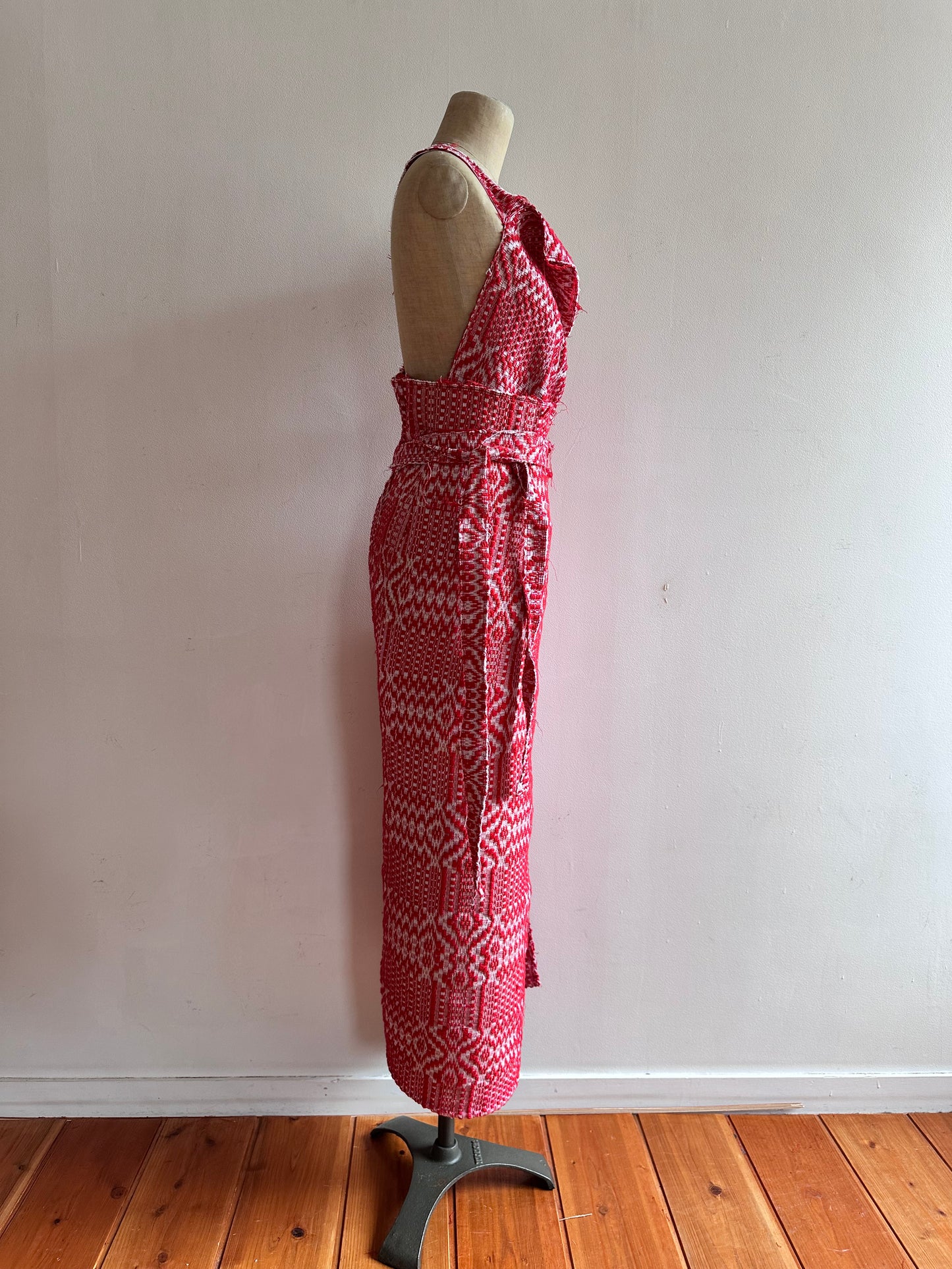 old coverlet wrap long skirt / red