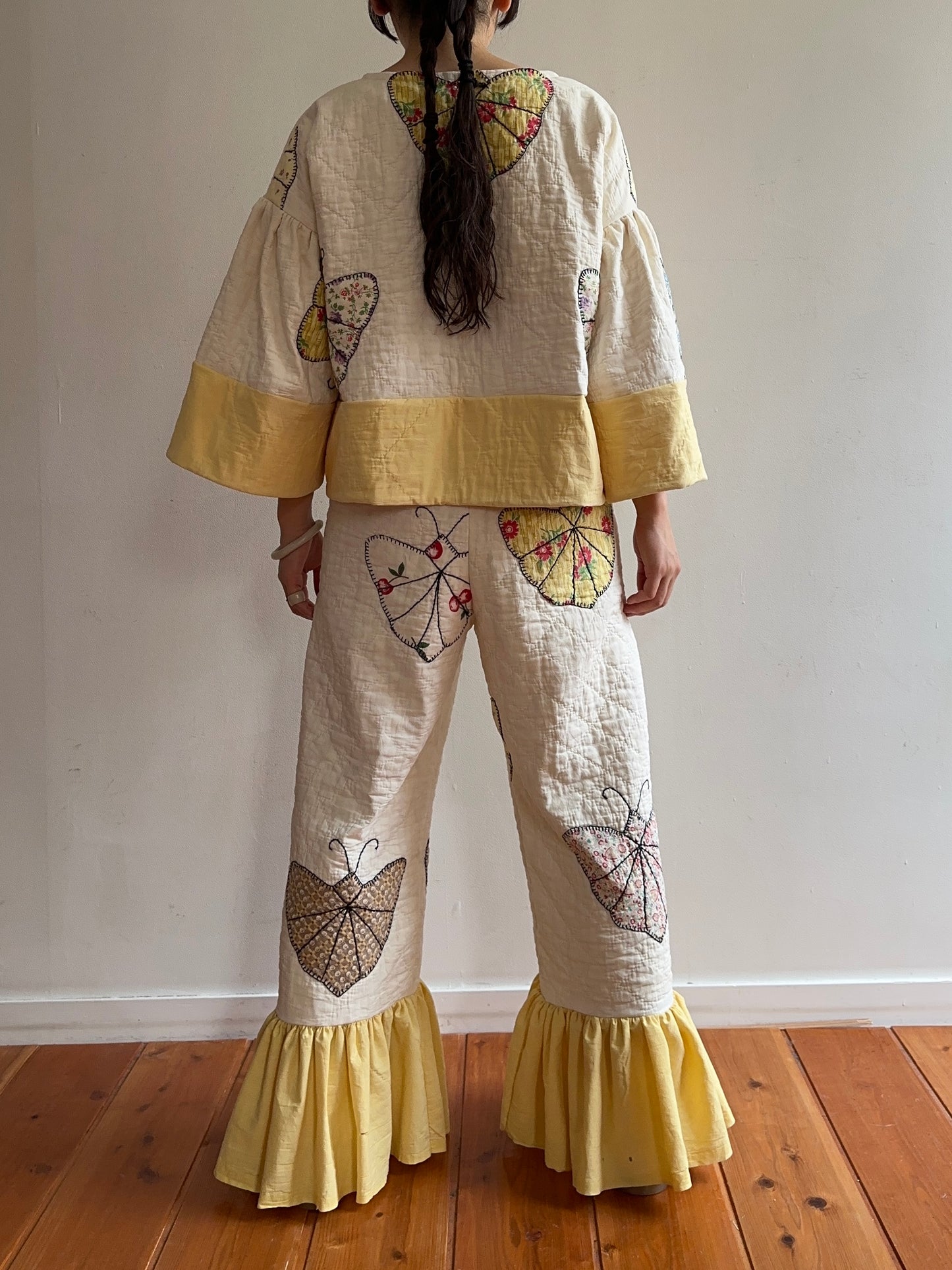 old quilt butterfly frill pants