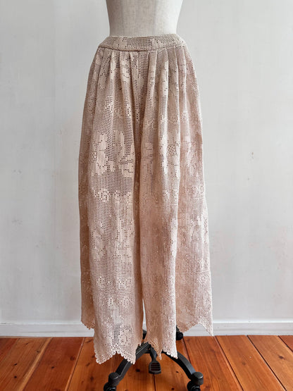 old crochet lace many tuck pants