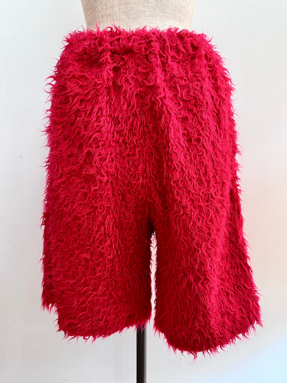 old fur half pants / neon pink