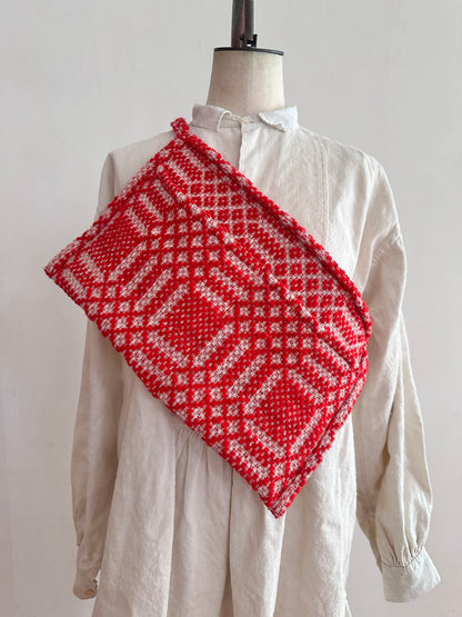 old coverlet work apron / red