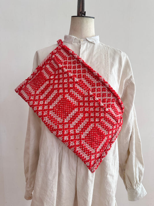 old coverlet work apron / red