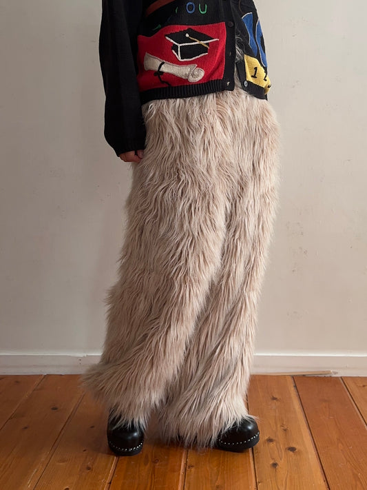 old fur pants / pink silver