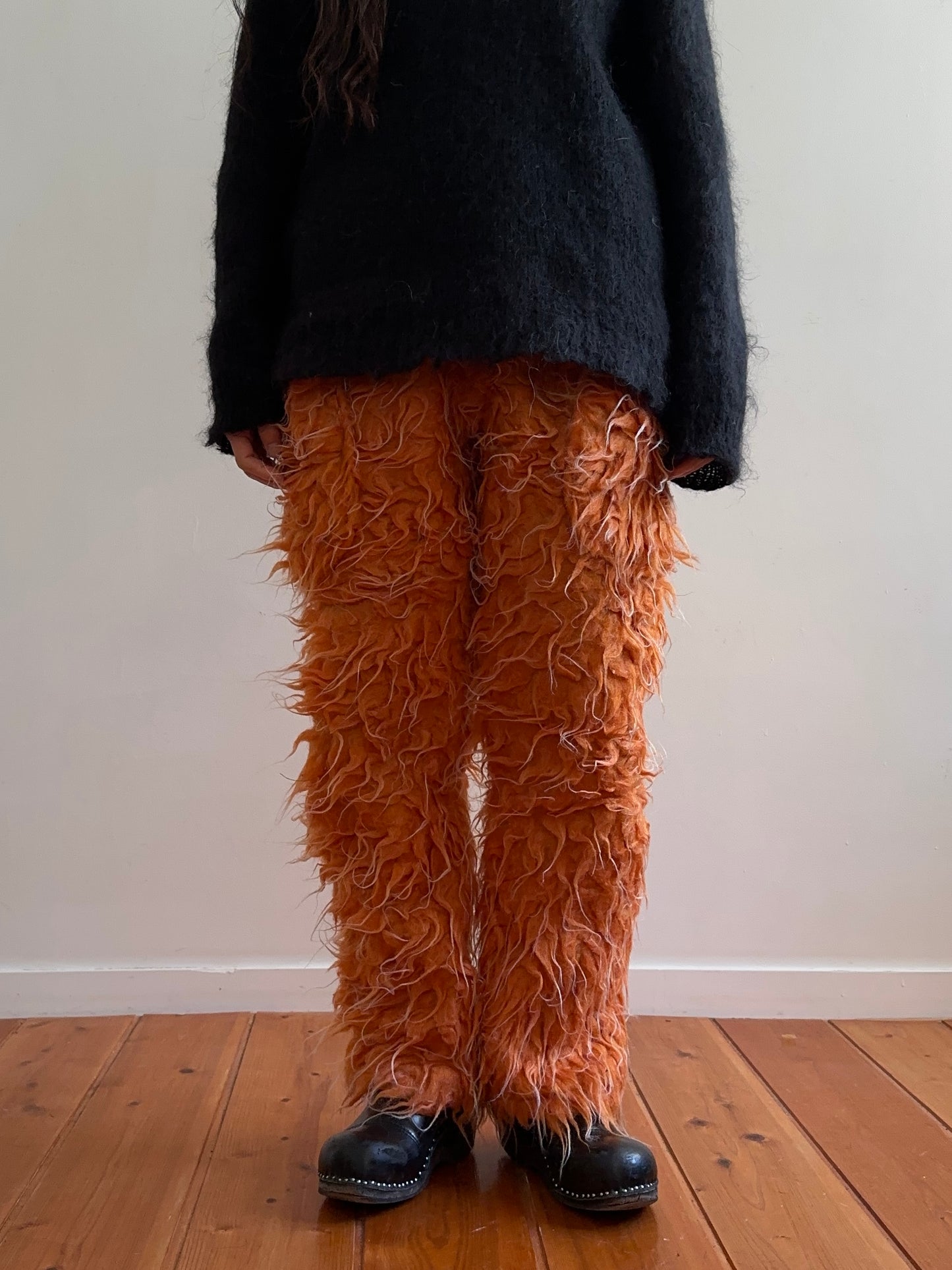 old fur slim pants /orange
