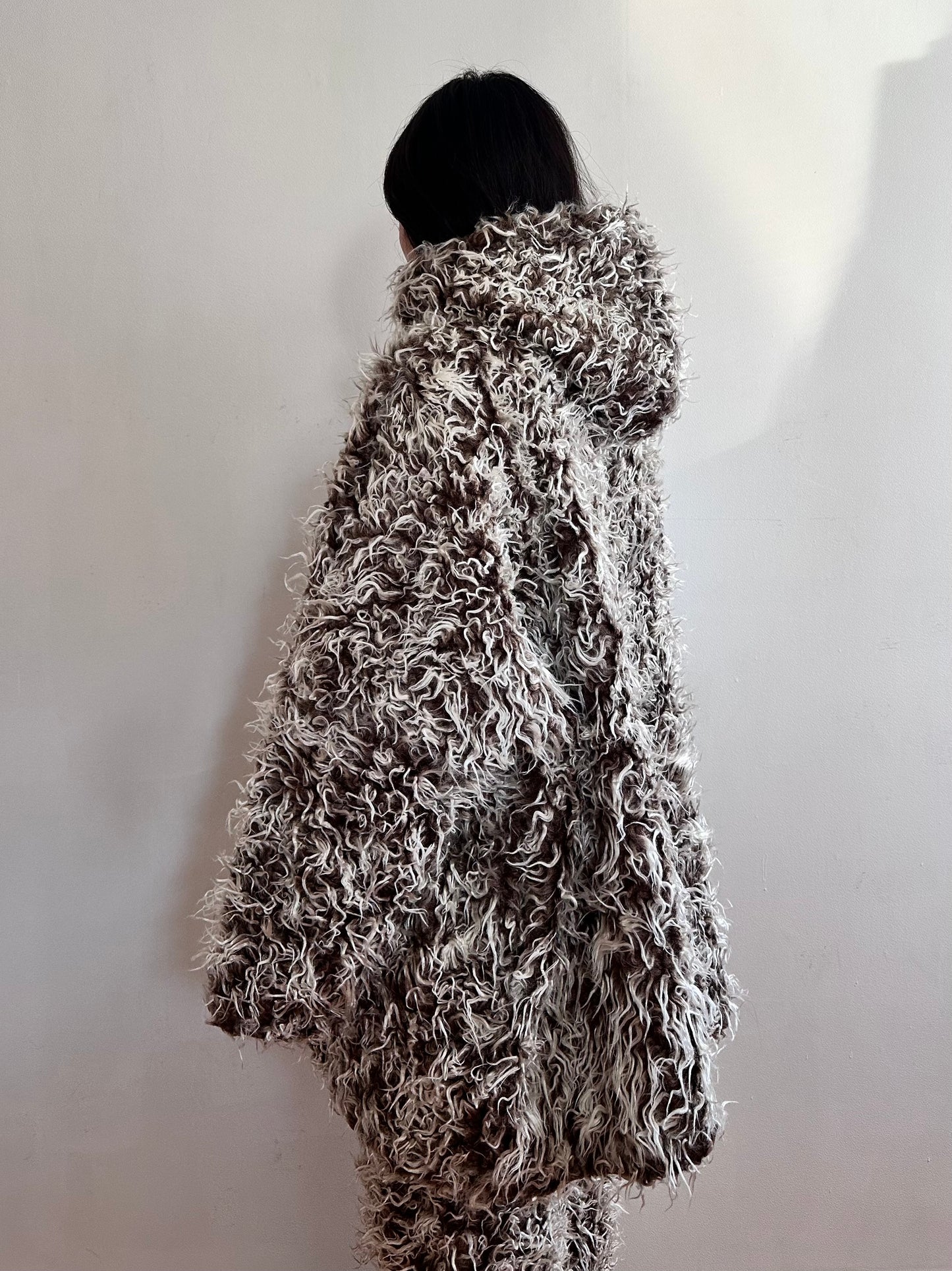 old fur parka / brown×silver