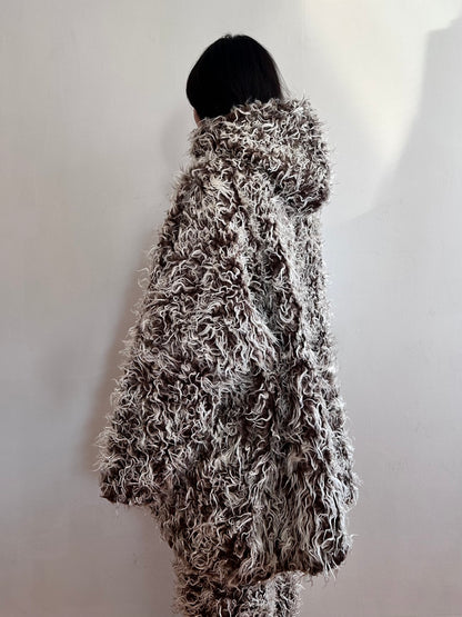 old fur parka / brown×silver