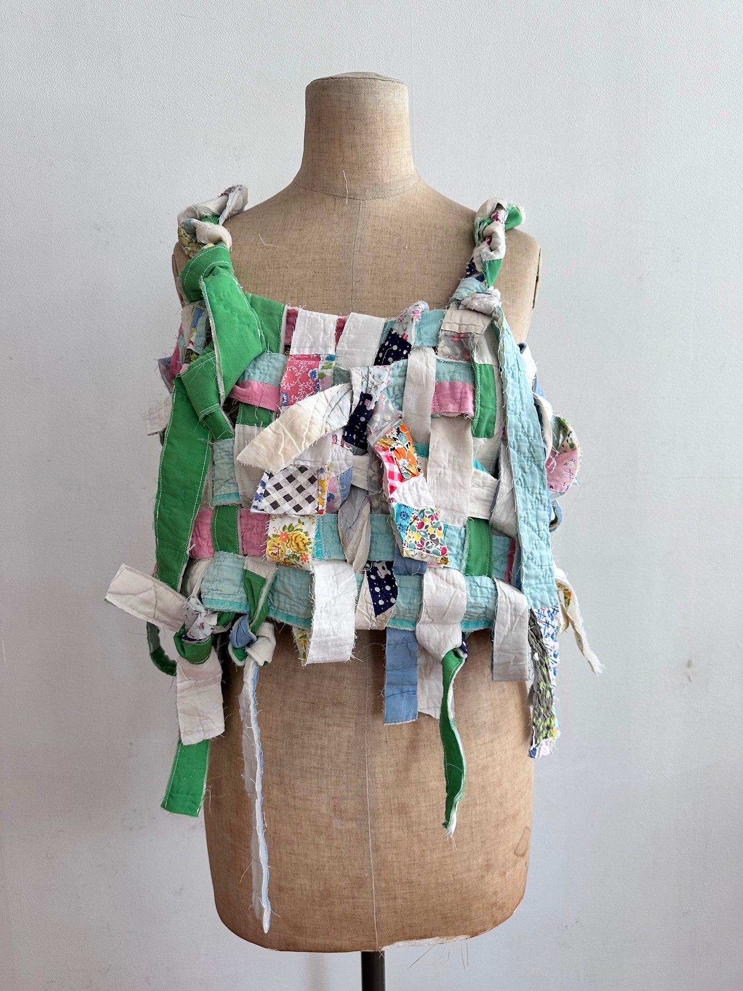 old quilt hand woven bustier / yellow green