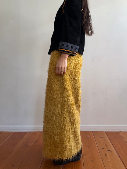 old fur wide pants / mustard