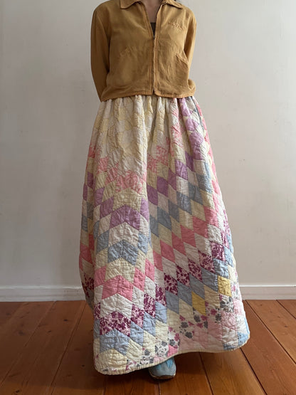 old quilt gather skirt