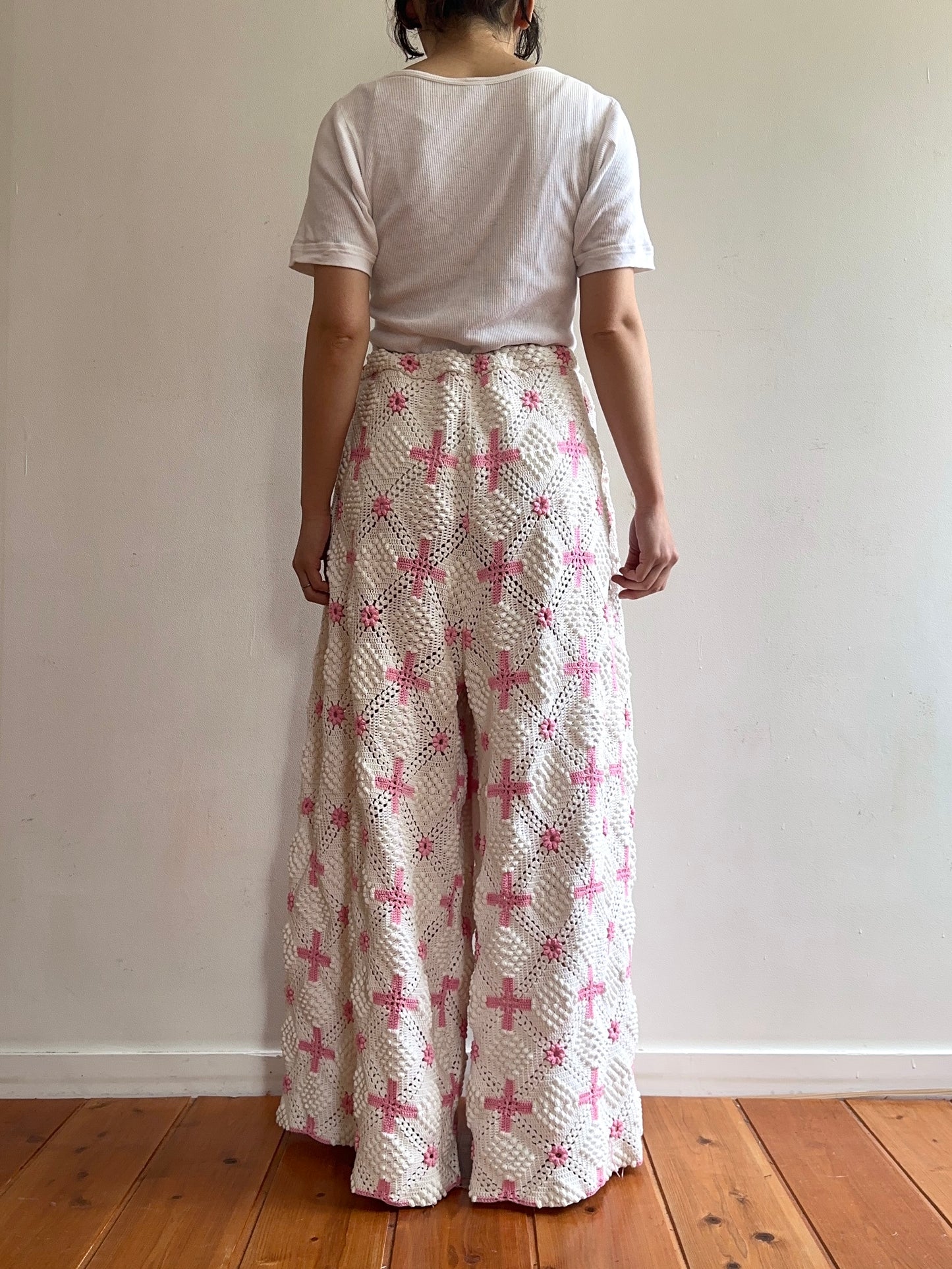 old crochet lace many tuck pants